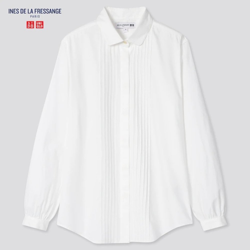 Cotton Twill Pintuck Long-Sleeve Shirt (Ines de la Fressange) NWT